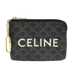 AUTHENTICITY GUARANTEED CELINE Logo Coin Card Key Case Triomphe Canvas Leather